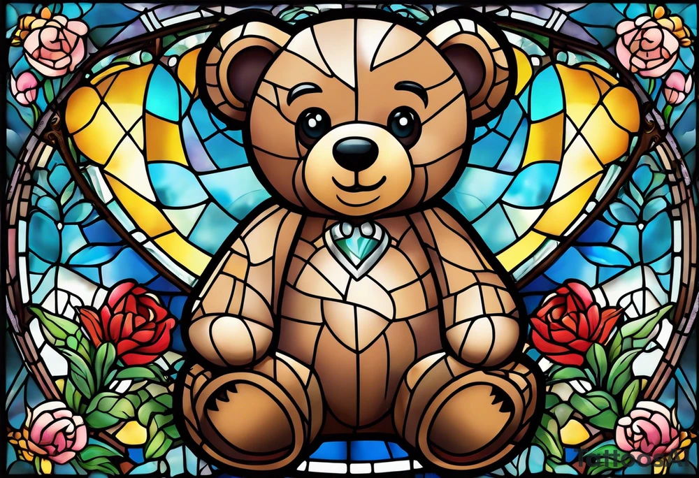 Teddy bear stain glass tattoo idea