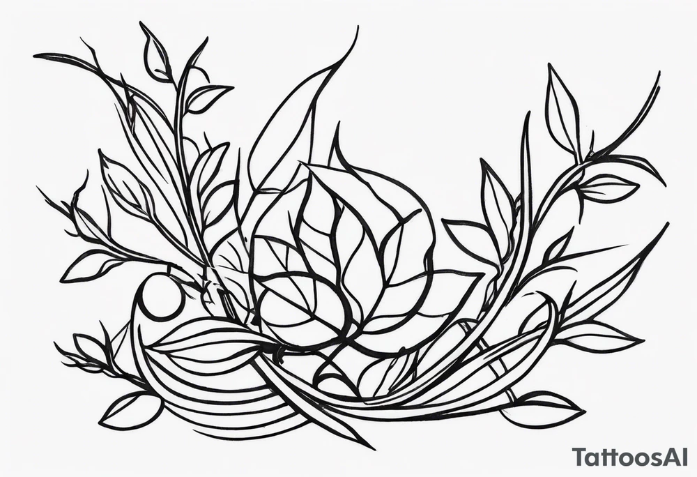 Long straight black and white vines with thorns tattoo idea