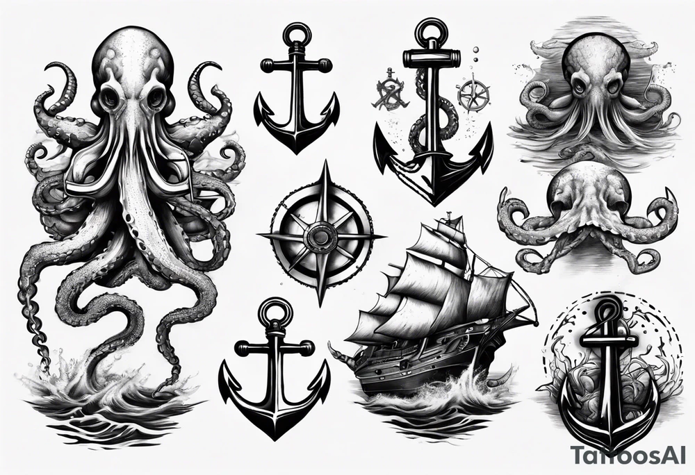 kraken with anchor tattoo idea