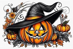 Halloween
Black cat
Witch hat
Pumpkin tattoo idea