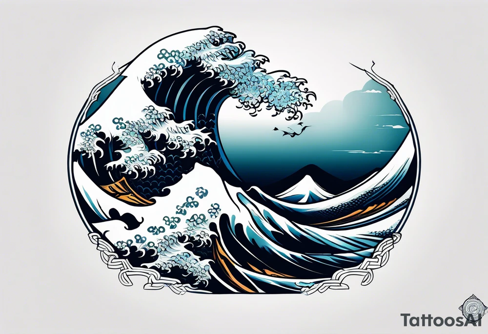 celtic pattern in the negative space japanese wave.  . clouds tattoo idea