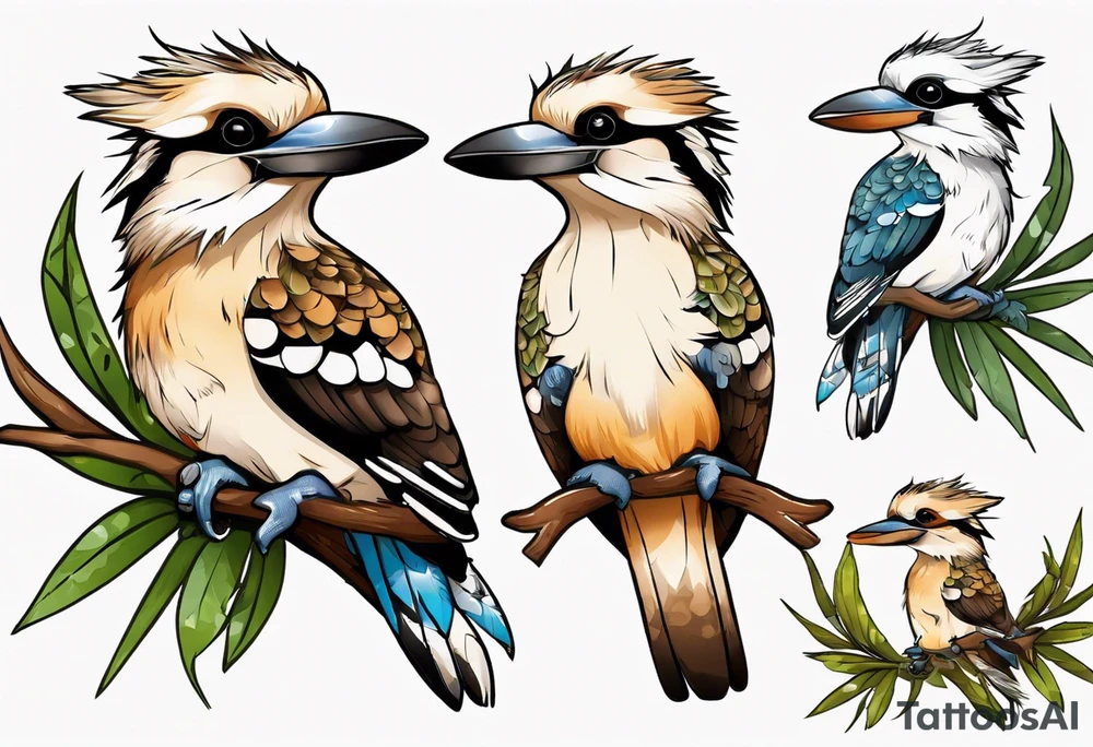 kookaburra sitting on wattle leaves tattoo idea