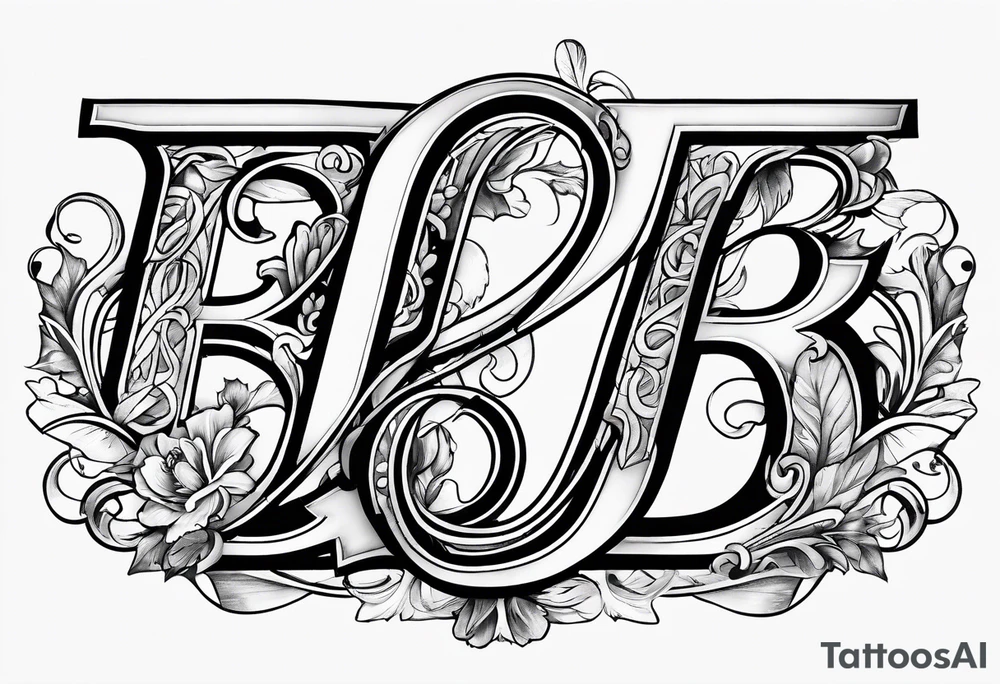 The letter b in bold with the names Alec Hannah and Raelynn inside the b tattoo idea