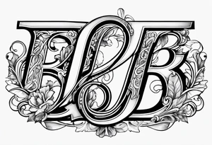 The letter b in bold with the names Alec Hannah and Raelynn inside the b tattoo idea