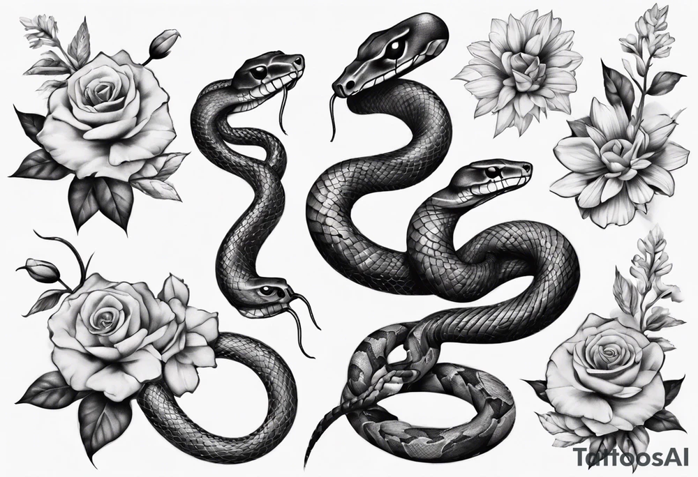 Snake wrapped around flowers tattoo idea