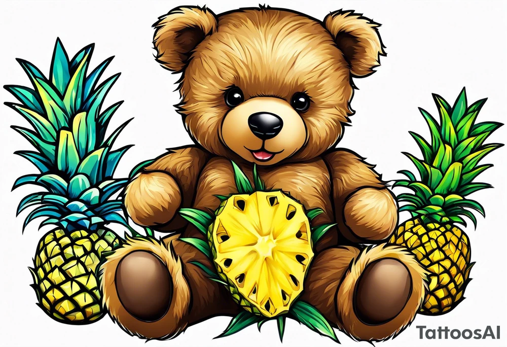 Teddy bear loves pineapple tattoo idea