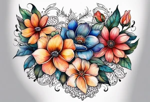 flowers with lace sternum tattoo idea