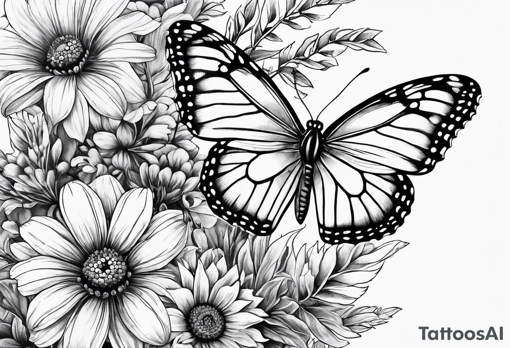 Wildflowers, prairie plants, butterfly, ladybug tattoo idea