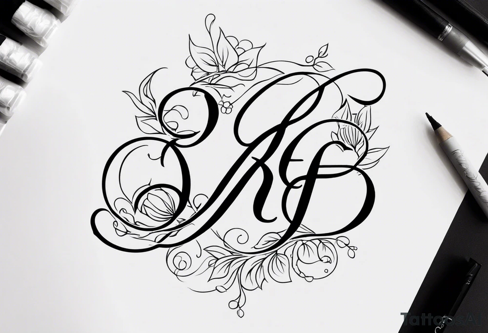 Delicate cursive combining the initials bjf & arf tattoo idea