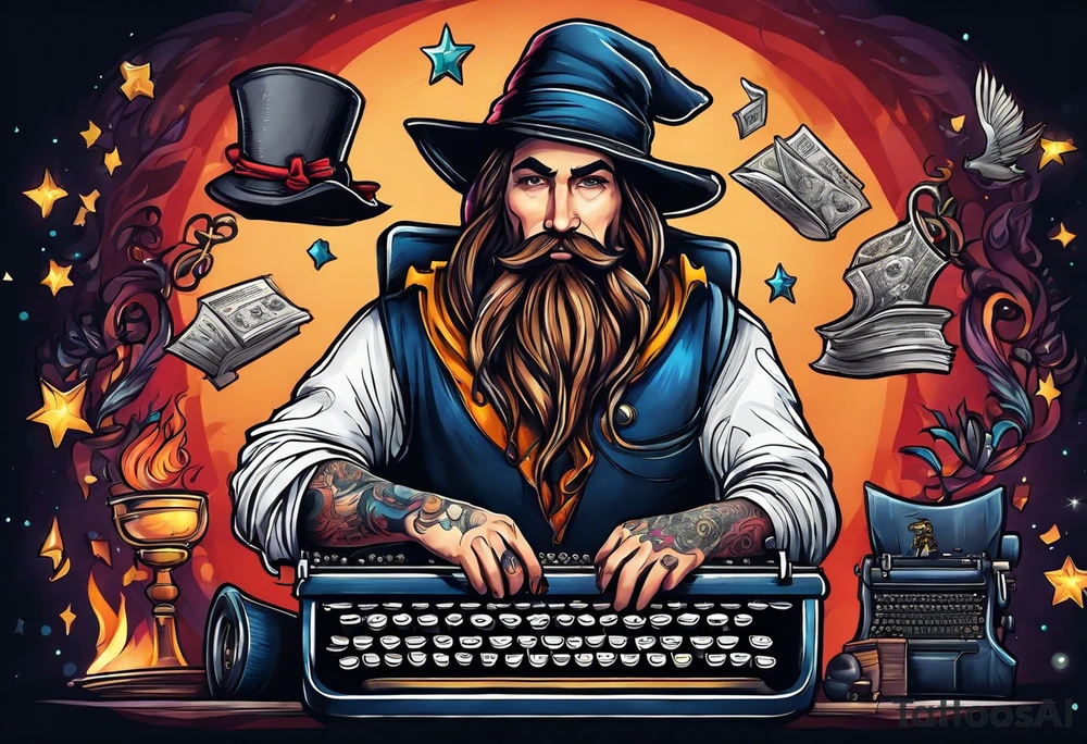 sorcerer coming out of a typewriter tattoo idea