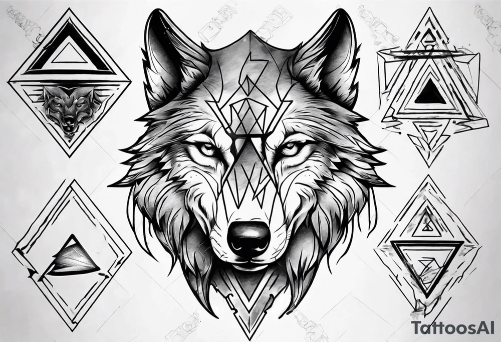 wolf head with triangle in the background tattoo idea