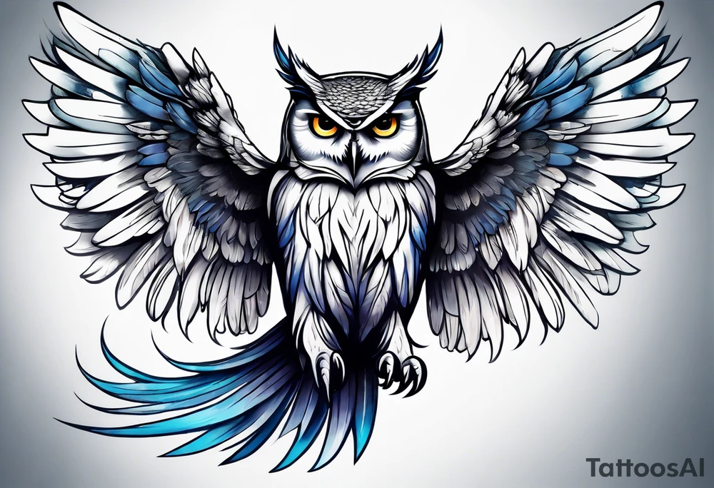 Sleeve with an owl with angel wings tattoo idea