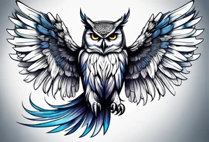 Sleeve with an owl with angel wings tattoo idea