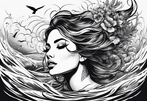 Attractive woman floating above water tattoo idea