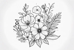 fine line flower bouquet tattoo idea