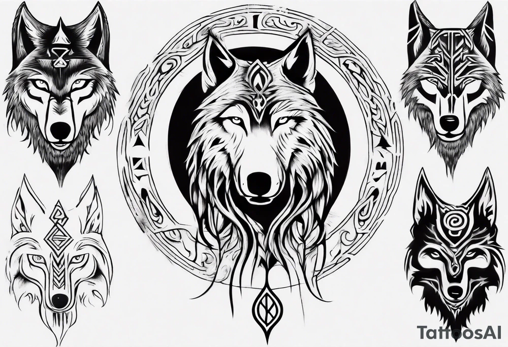 Wolf  howling with Norse symbols, a bit of Māori symbolism tattooing as its fur to represent strength tattoo idea