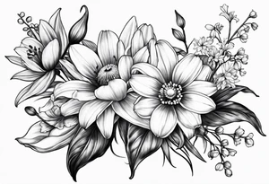 Daisy, Lilly of the valley, poppy, lily compass tattoo idea