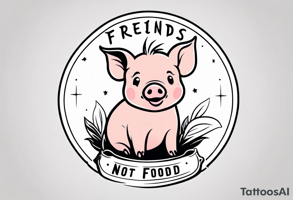 cute piglet.
with text: "friends not food" tattoo idea