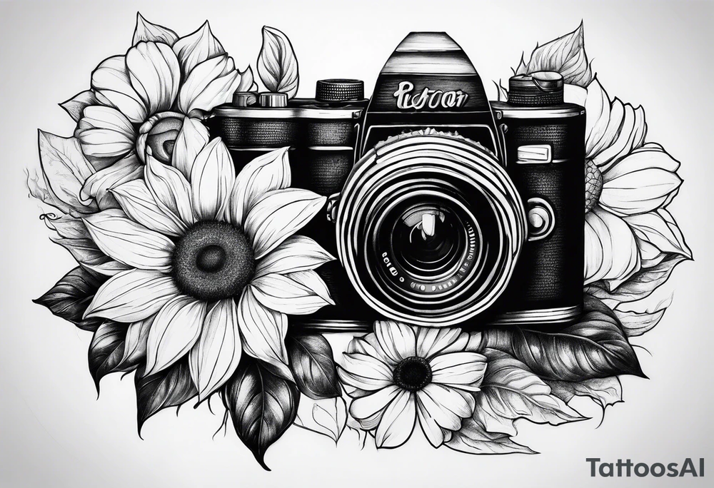sunflower, camera, flower rose , book tattoo idea