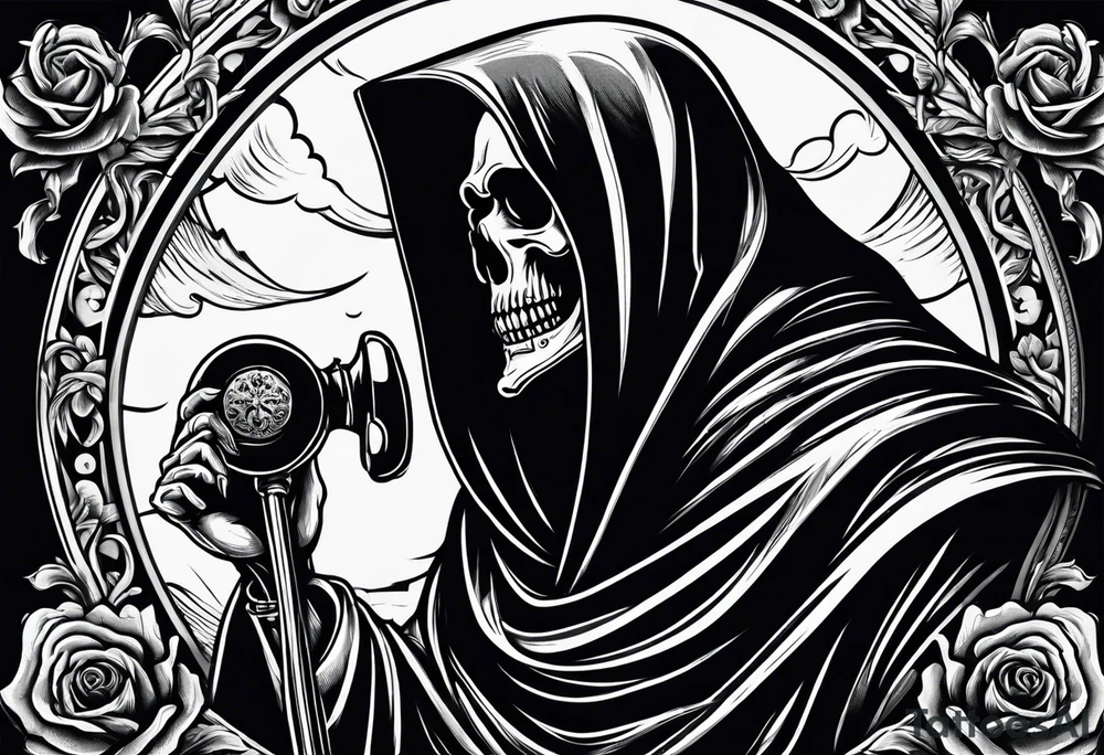 Grim reaper talking on a telephone tattoo idea