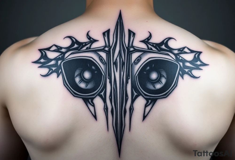 a back tattoo that looks like an exhaust vent, have it to where theres two exhausts on both back sides, try to make it look vertical on both sides also tattoo idea