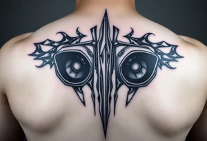 a back tattoo that looks like an exhaust vent, have it to where theres two exhausts on both back sides, try to make it look vertical on both sides also tattoo idea