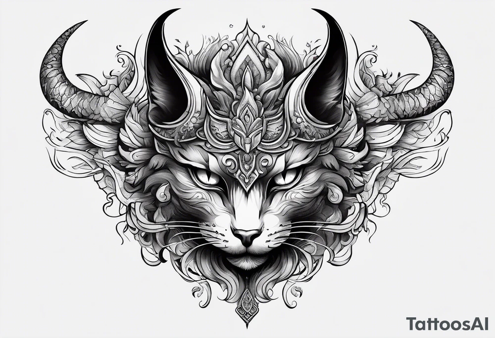 Demon cat with horns on its head tattoo idea