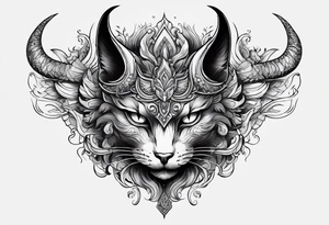 Demon cat with horns on its head tattoo idea