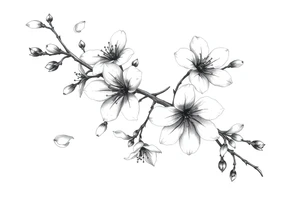 delicate cherry blossoms swirling in spring breeze with petals tattoo idea