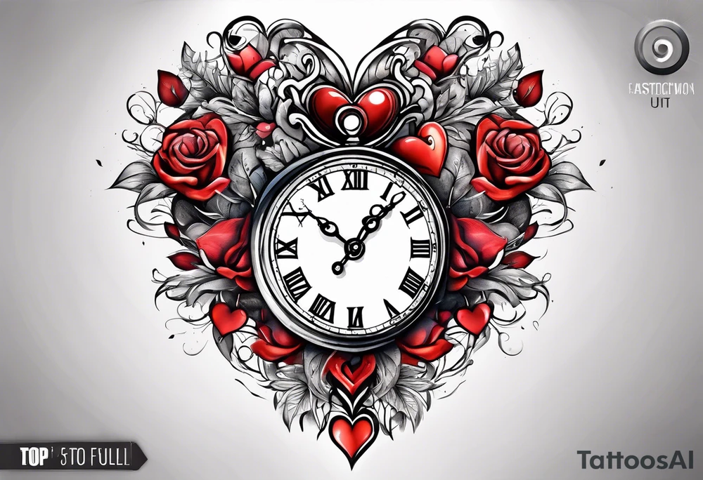 Heart with clock in middle hands on 8 and 5 tattoo idea