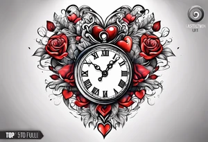 Heart with clock in middle hands on 8 and 5 tattoo idea