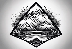 Mountains and ocean waves in a diamond shape tattoo idea