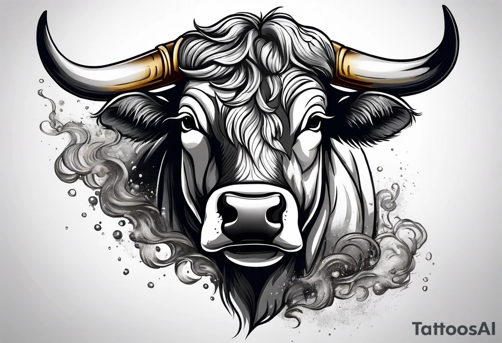 A powerful bull and steam coming out of his notrils tattoo idea