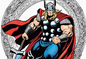 The Mighty Thor from comics in the 70's with a vignette in the background tattoo idea