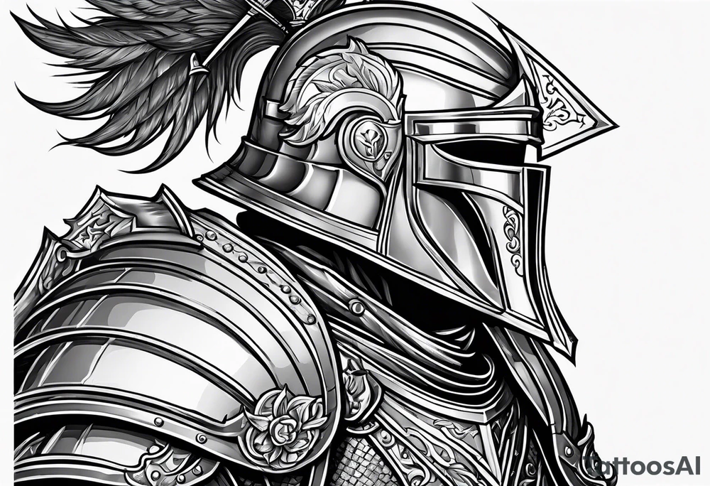 knight with heavy armor with RAYMOND on shield tattoo idea