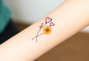 simple with Purple Hearts with yellow daisy with cross tattoo idea
