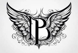 Letter P with angle wings , small size for hip tattoo idea