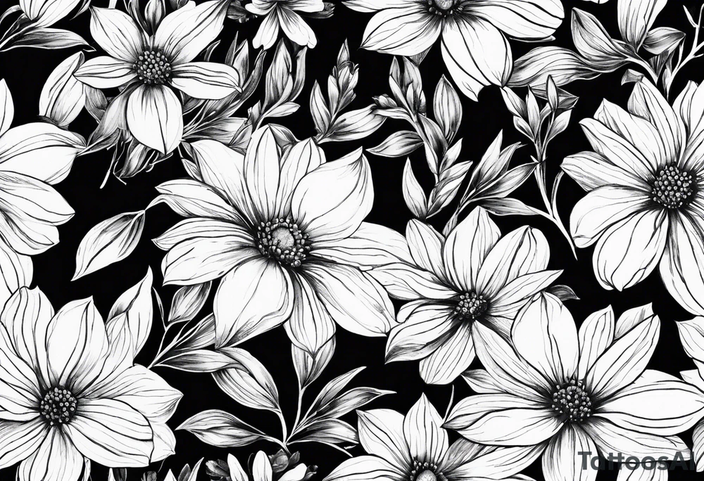 straight line - wildflower in watercolor represents overcoming challenges & strength - mountains, waves with a little sunshine tattoo idea