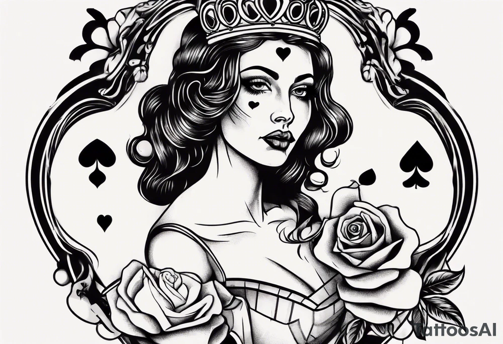 queen of hearts with a rose in her hand tattoo idea