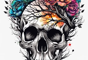 Tree of life growing out of skull tattoo idea