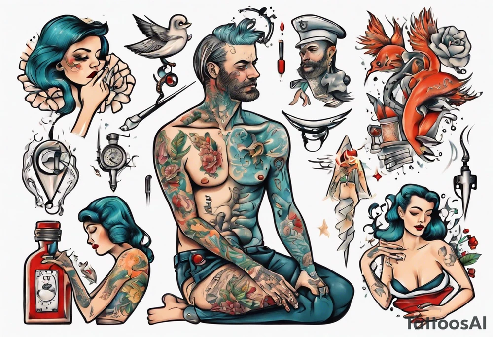 man getting tattooed by a woman tattoo idea