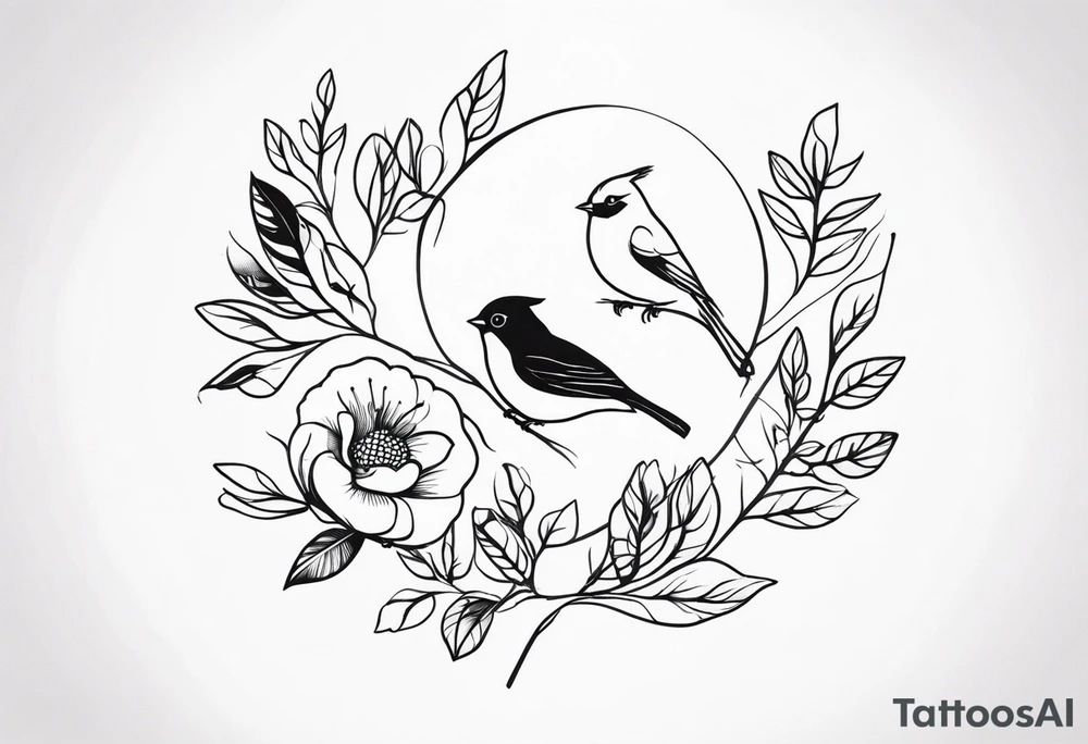 unique small feminine leaftattoo with birds tattoo idea