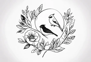 unique small feminine leaftattoo with birds tattoo idea