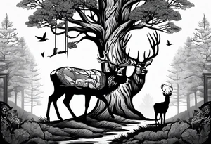 tree stand and a deer in front tattoo idea