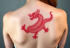 Big Red chinese dragon along spine tattoo idea