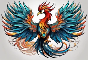 asian elegant long feathered phoenix
with a long neck, with no wings, graceful tattoo idea