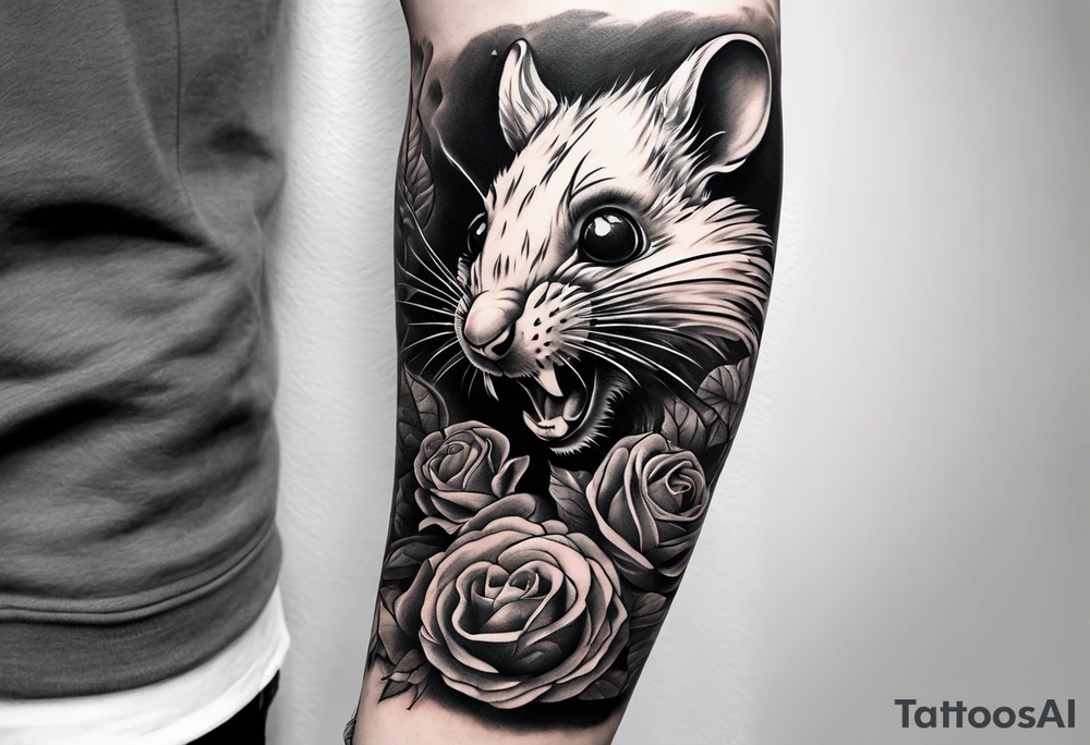 arm sleeve, excruciating pain, evil mice on elbow tattoo idea