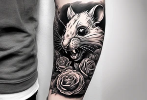 arm sleeve, excruciating pain, evil mice on elbow tattoo idea
