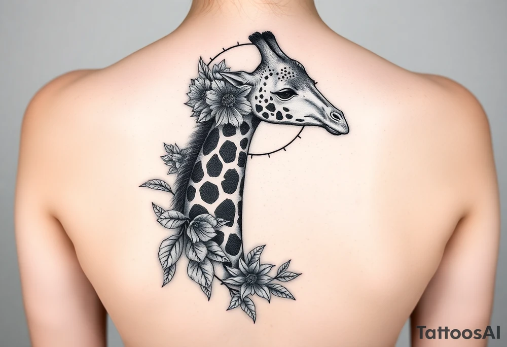 Giraffe with crepe myrtle with sun and moon tattoo idea