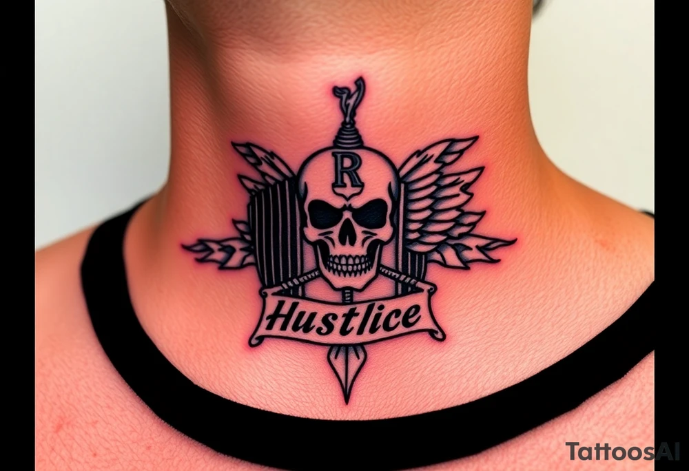 Rolls royce with the word hustler and a skull money girls and drugs for throat tattoo idea